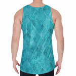 Turquoise Argyle Pattern Print Men's Velvet Tank Top