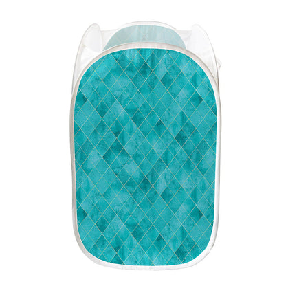 Turquoise Argyle Pattern Print Mesh Laundry Hamper