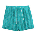 Turquoise Argyle Pattern Print Mesh Shorts