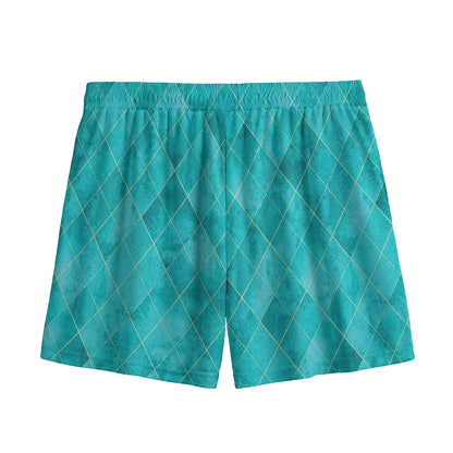 Turquoise Argyle Pattern Print Mesh Shorts