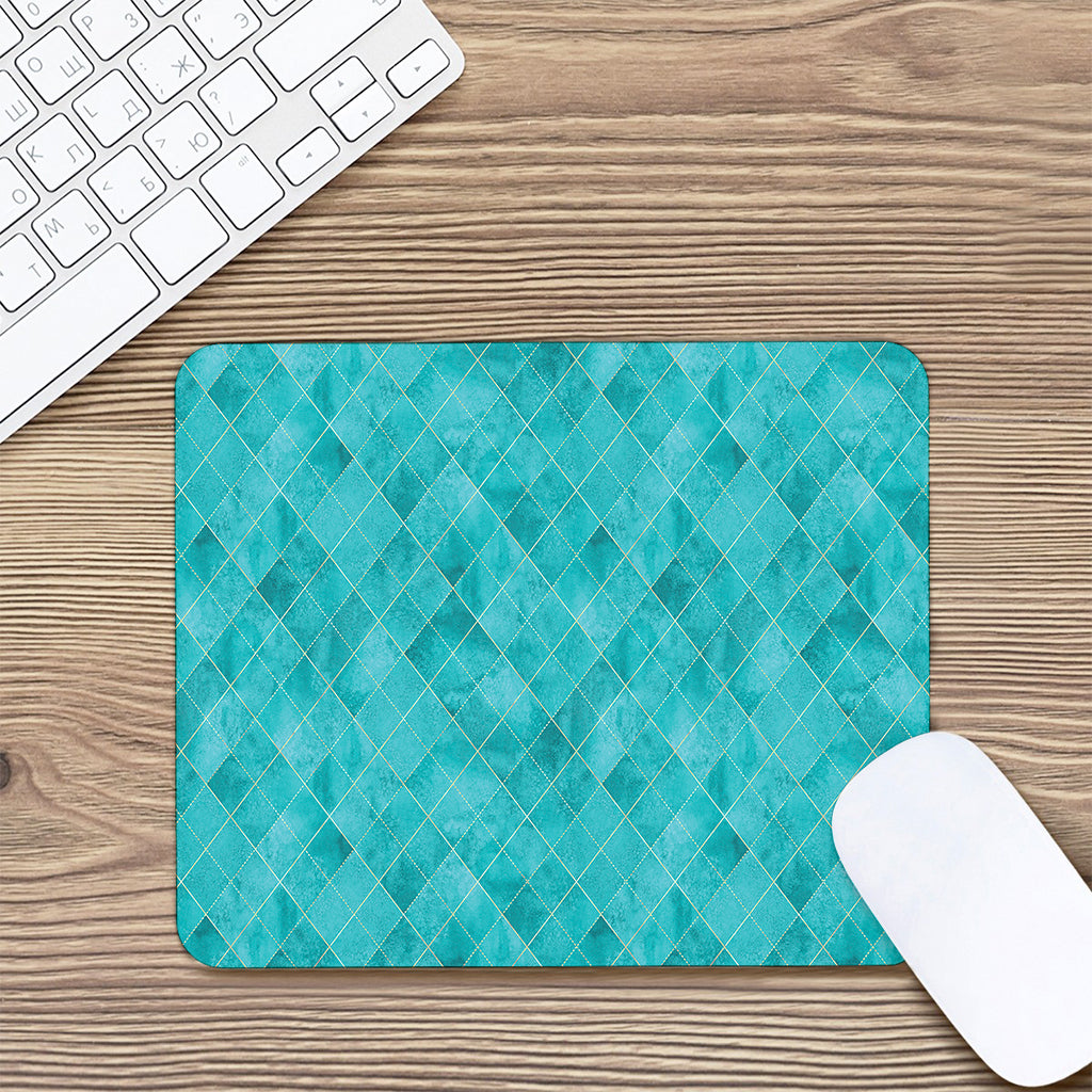 Turquoise Argyle Pattern Print Mouse Pad
