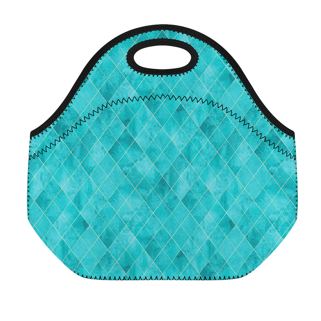 Turquoise Argyle Pattern Print Neoprene Lunch Bag