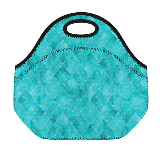 Turquoise Argyle Pattern Print Neoprene Lunch Bag
