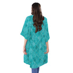 Turquoise Argyle Pattern Print Open Front Beach Cover Up