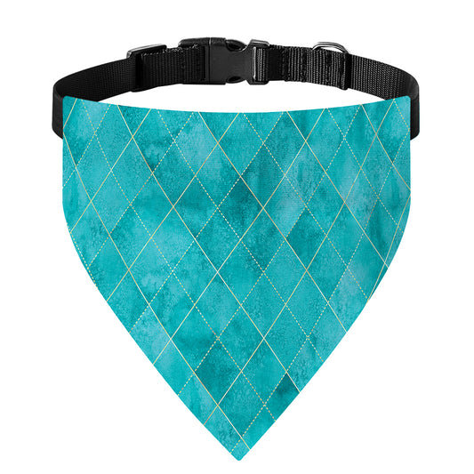 Turquoise Argyle Pattern Print Over The Collar Dog Bandana