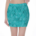 Turquoise Argyle Pattern Print Pencil Mini Skirt
