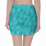 Turquoise Argyle Pattern Print Pencil Mini Skirt