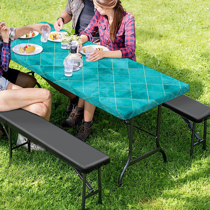 Turquoise Argyle Pattern Print Picnic Table Cover
