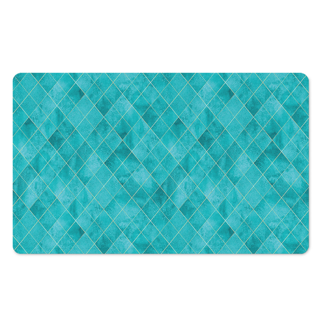 Turquoise Argyle Pattern Print Polyester Doormat