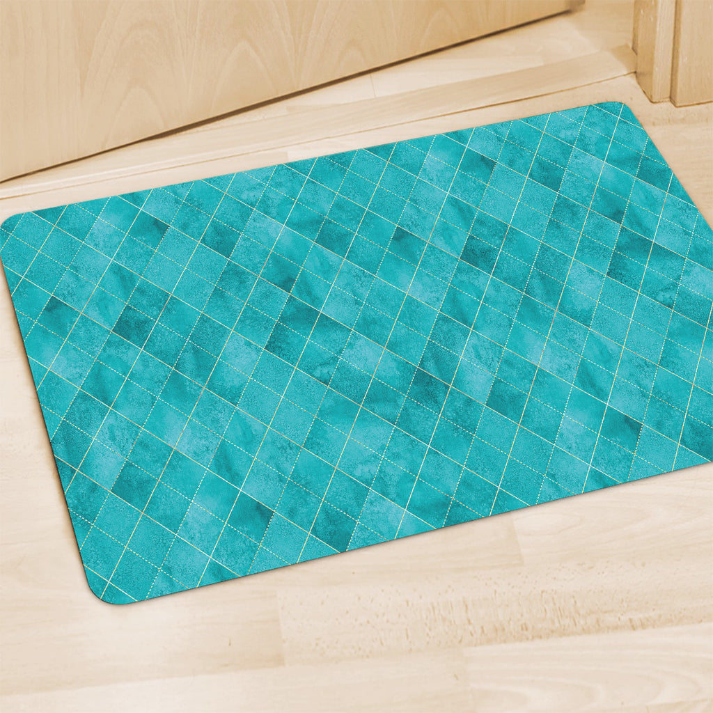 Turquoise Argyle Pattern Print Polyester Doormat