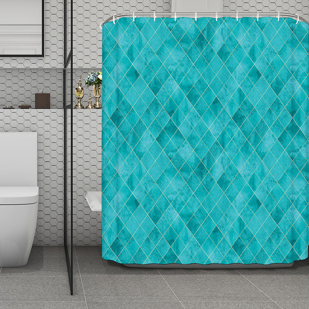 Turquoise Argyle Pattern Print Polyester Shower Curtain