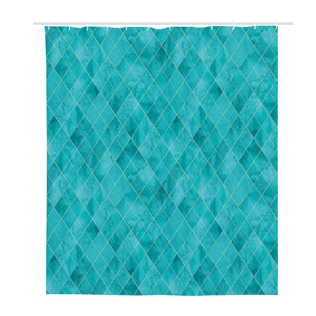 Turquoise Argyle Pattern Print Polyester Shower Curtain