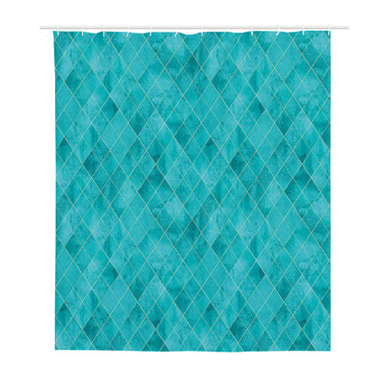 Turquoise Argyle Pattern Print Polyester Shower Curtain