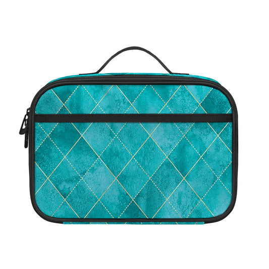 Turquoise Argyle Pattern Print Portable Lunch Bag