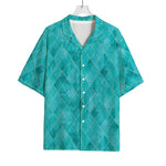 Turquoise Argyle Pattern Print Rayon Hawaiian Shirt