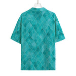 Turquoise Argyle Pattern Print Rayon Hawaiian Shirt