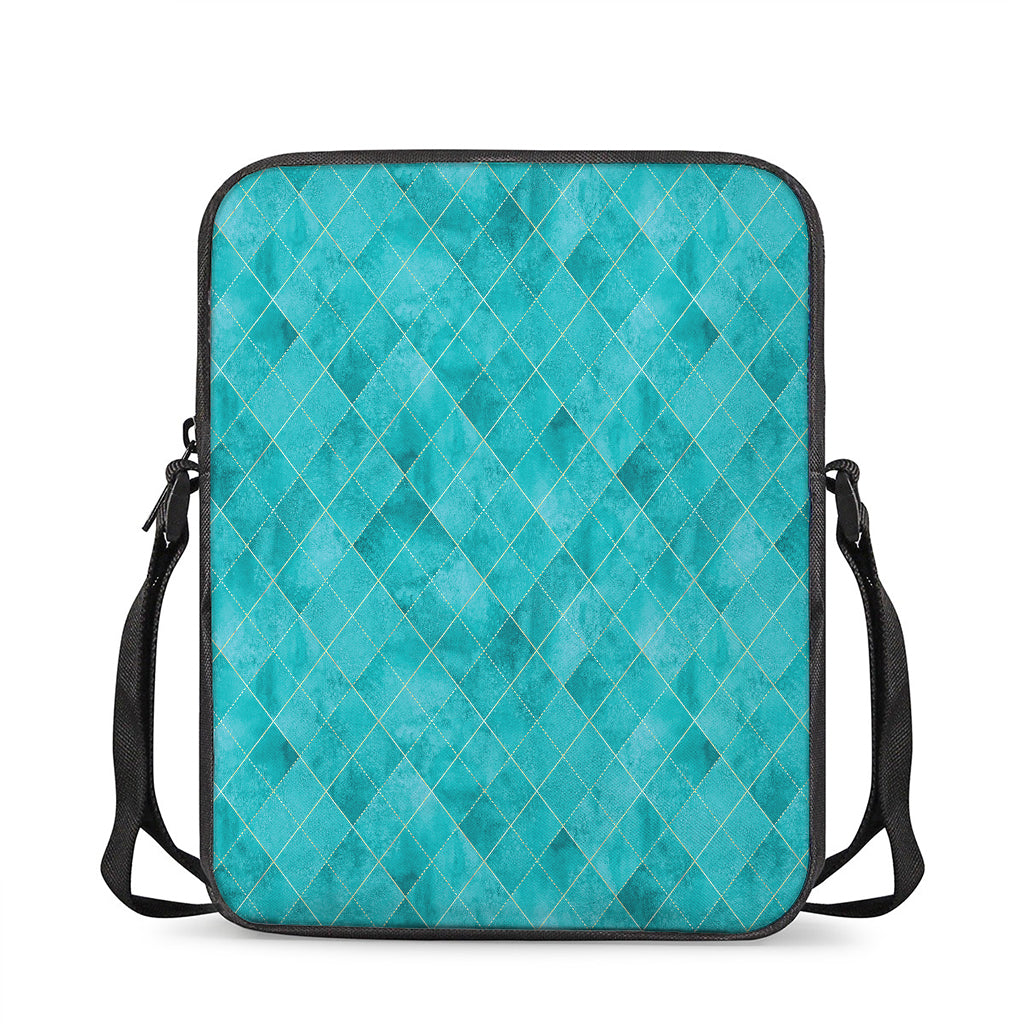 Turquoise Argyle Pattern Print Rectangular Crossbody Bag
