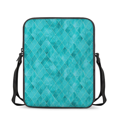 Turquoise Argyle Pattern Print Rectangular Crossbody Bag