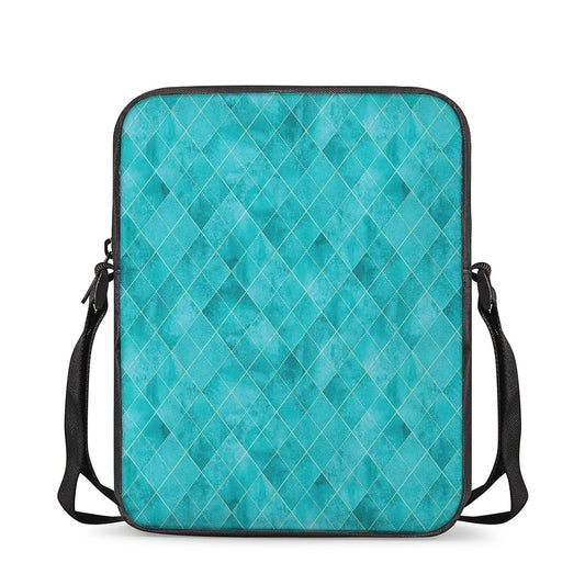 Turquoise Argyle Pattern Print Rectangular Crossbody Bag