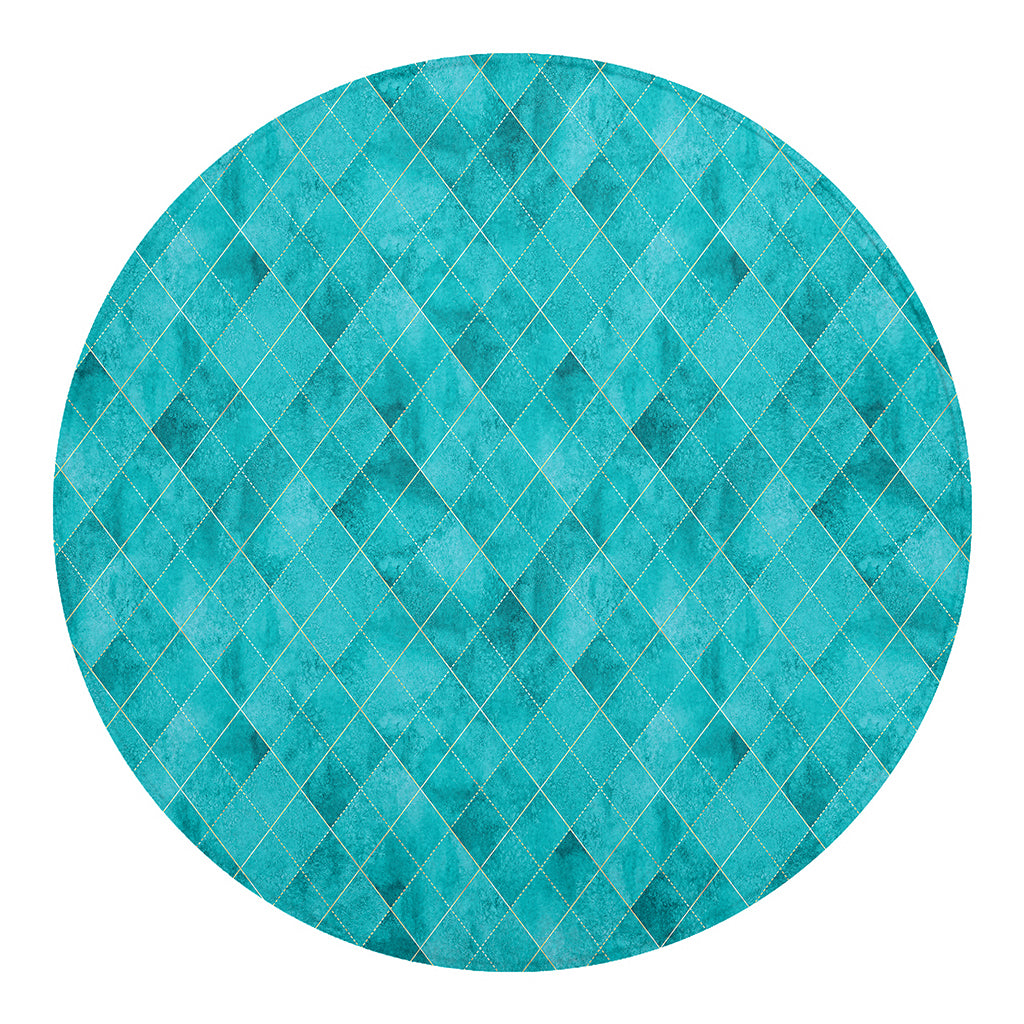 Turquoise Argyle Pattern Print Round Blanket