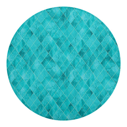 Turquoise Argyle Pattern Print Round Blanket