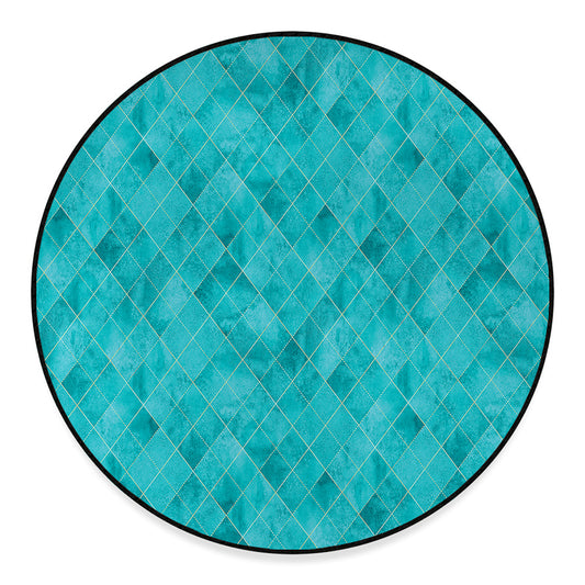 Turquoise Argyle Pattern Print Round Floor Mat