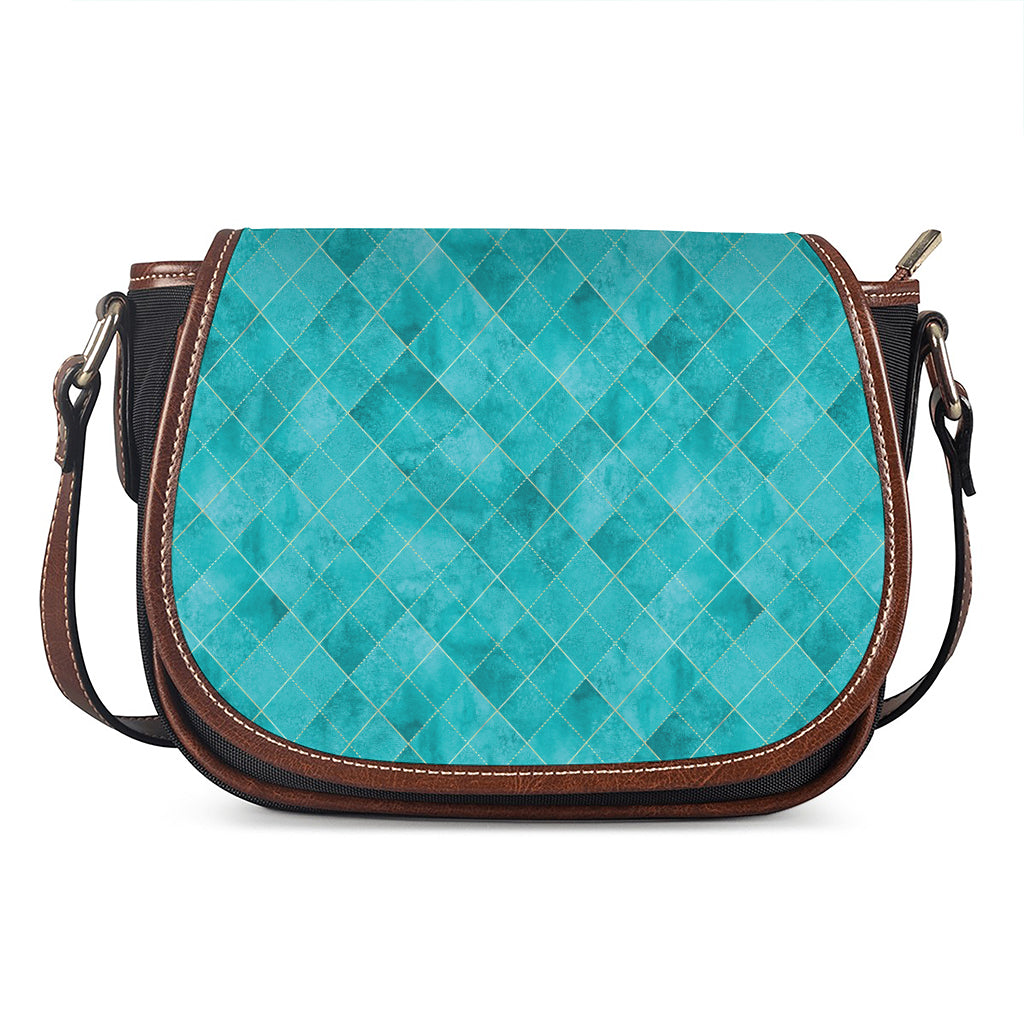 Turquoise Argyle Pattern Print Saddle Bag