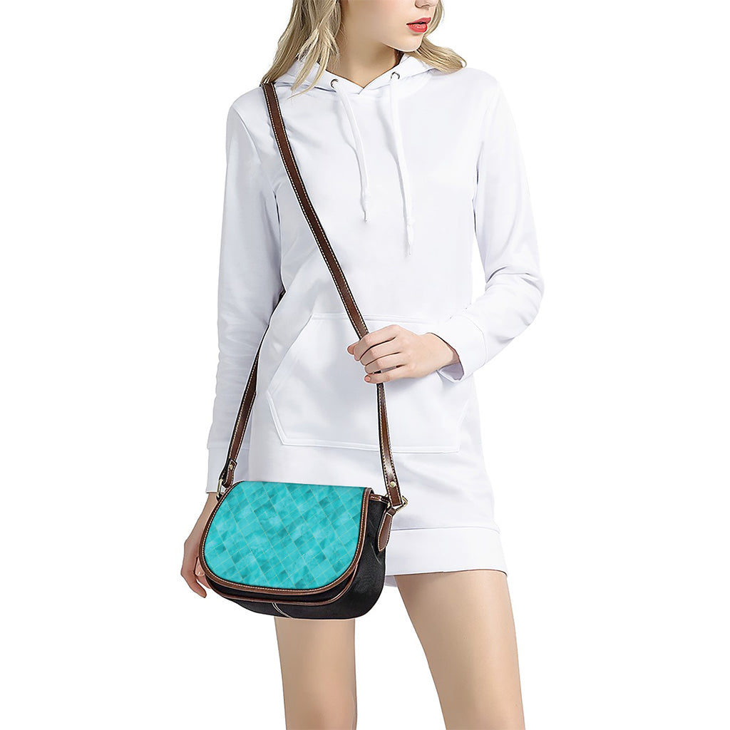 Turquoise Argyle Pattern Print Saddle Bag