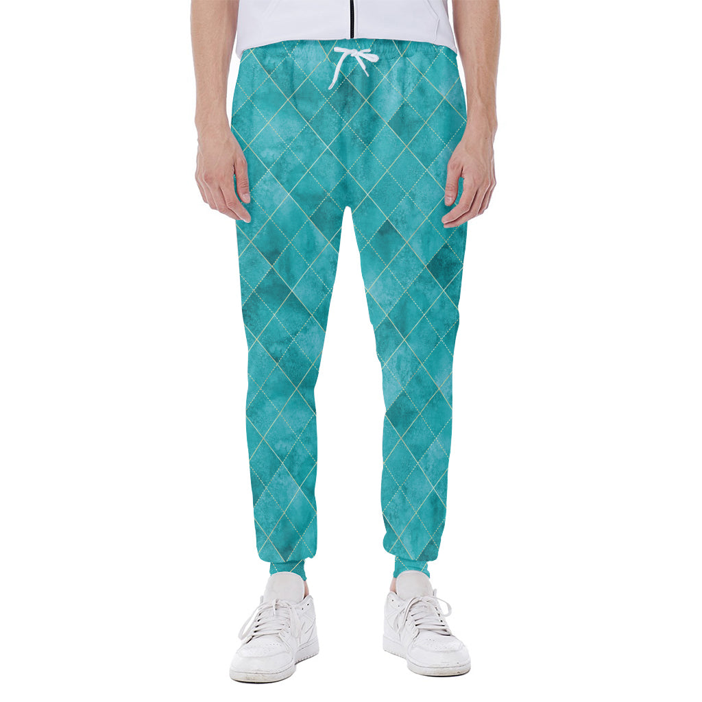 Turquoise Argyle Pattern Print Scuba Joggers