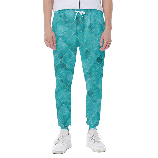 Turquoise Argyle Pattern Print Scuba Joggers