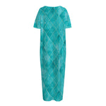 Turquoise Argyle Pattern Print Short Sleeve Long Nightdress