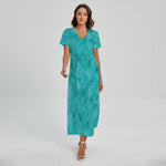 Turquoise Argyle Pattern Print Short Sleeve Maxi Dress