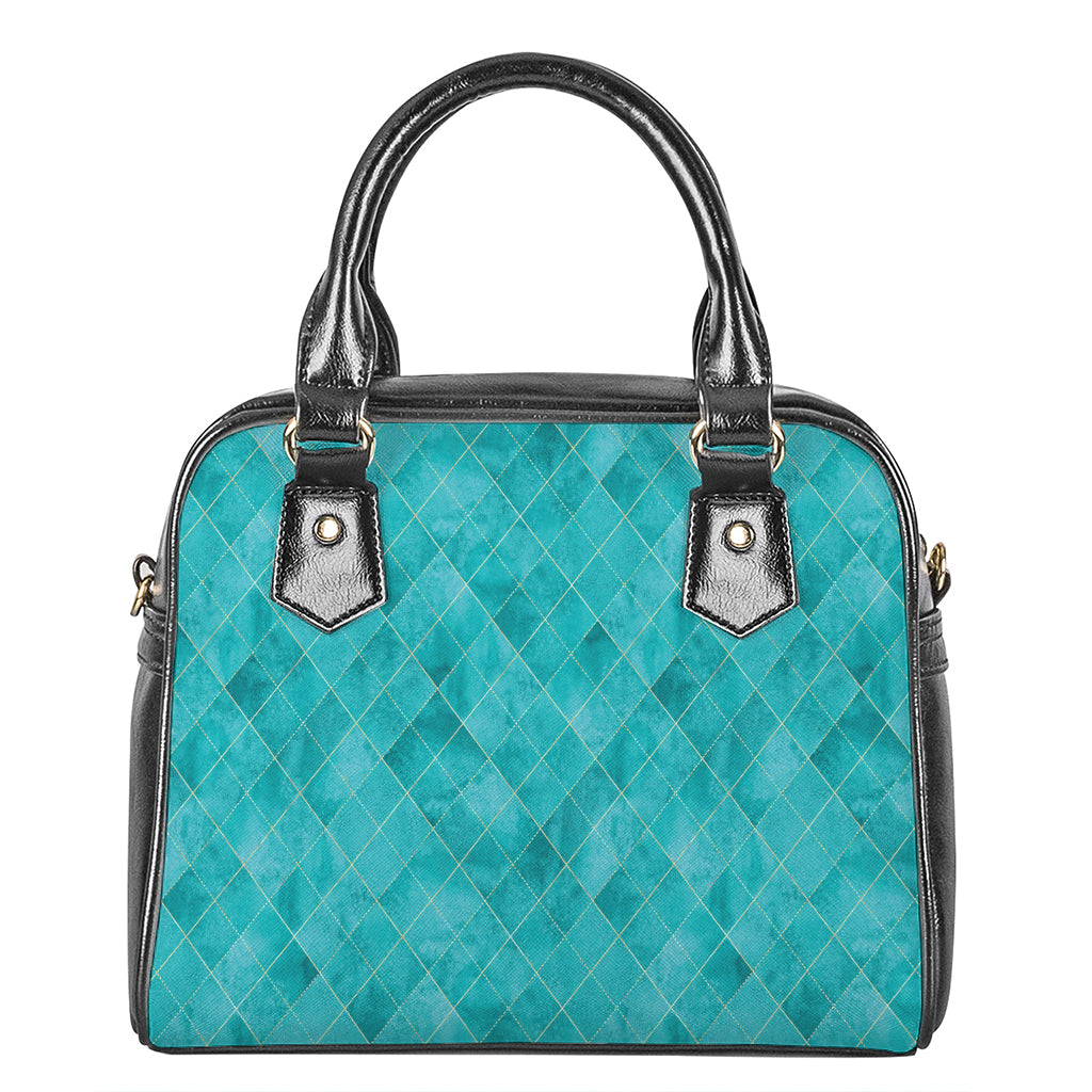 Turquoise Argyle Pattern Print Shoulder Handbag