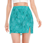 Turquoise Argyle Pattern Print Side Slit Mini Skirt