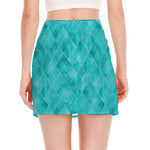 Turquoise Argyle Pattern Print Side Slit Mini Skirt