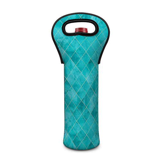 Turquoise Argyle Pattern Print Single Neoprene Wine Tote