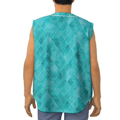 Turquoise Argyle Pattern Print Sleeveless Baseball Jersey
