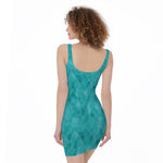 Turquoise Argyle Pattern Print Sleeveless Bodycon Dress