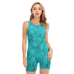 Turquoise Argyle Pattern Print Sleeveless One Piece Swimsuit