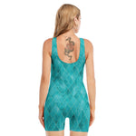 Turquoise Argyle Pattern Print Sleeveless One Piece Swimsuit