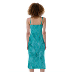 Turquoise Argyle Pattern Print Slim Fit Midi Cami Dress