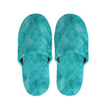 Turquoise Argyle Pattern Print Slippers