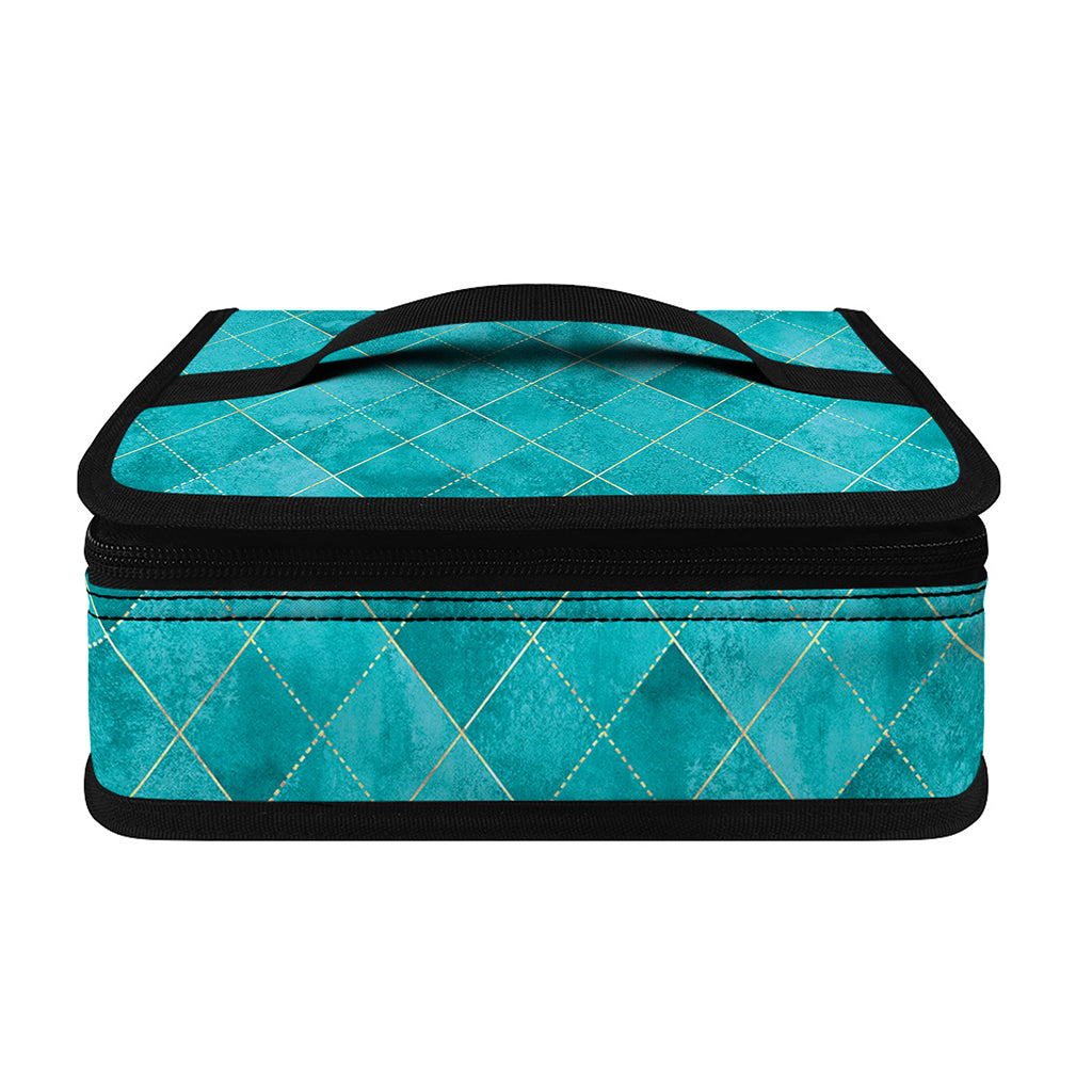 Turquoise Argyle Pattern Print Small Lunch Bag
