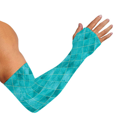 Turquoise Argyle Pattern Print Sun Protection Arm Sleeves