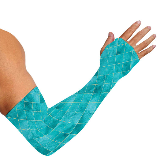 Turquoise Argyle Pattern Print Sun Protection Arm Sleeves