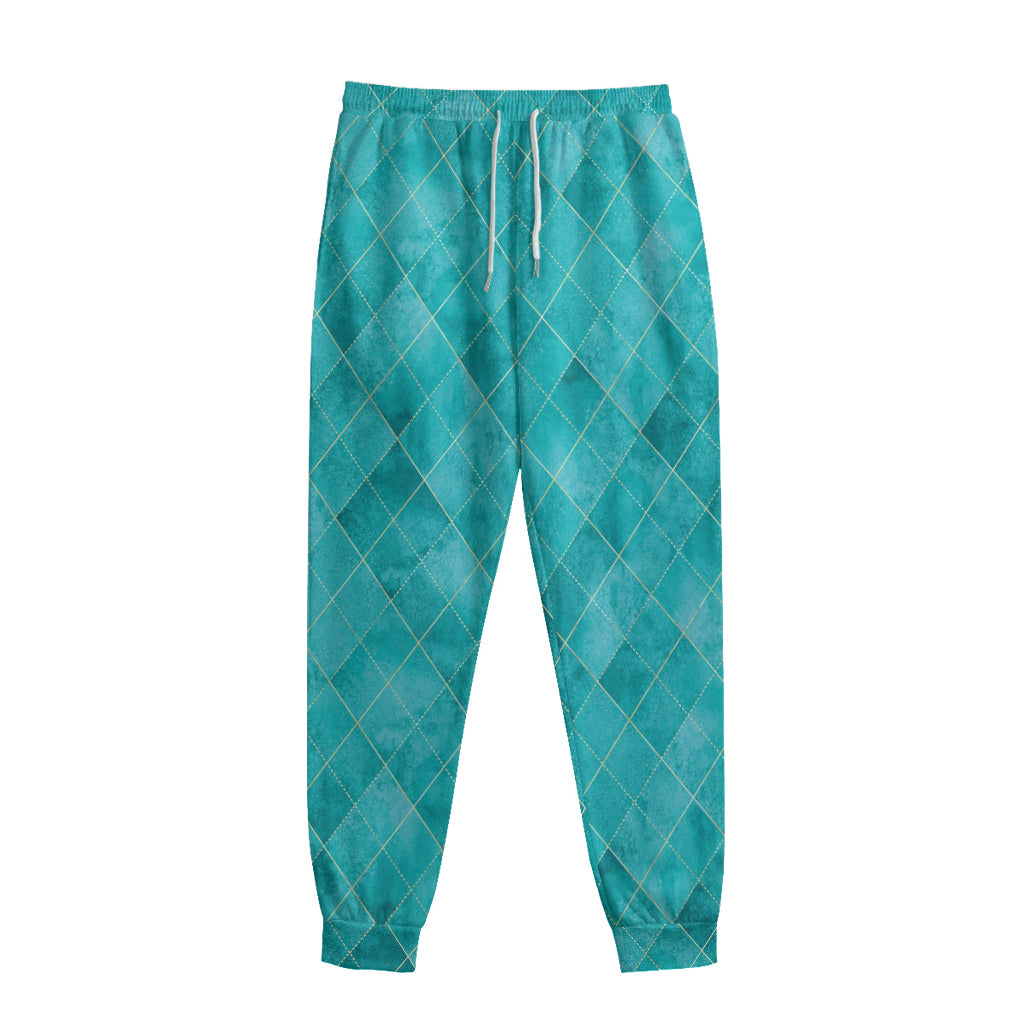 Turquoise Argyle Pattern Print Sweatpants