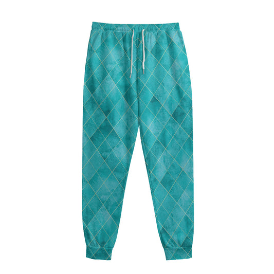 Turquoise Argyle Pattern Print Sweatpants