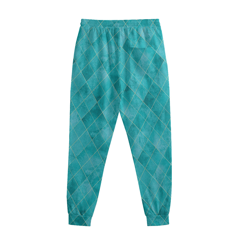 Turquoise Argyle Pattern Print Sweatpants