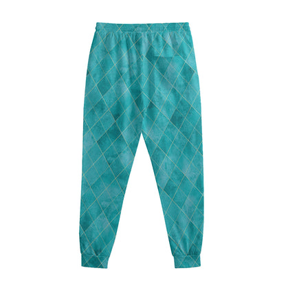 Turquoise Argyle Pattern Print Sweatpants