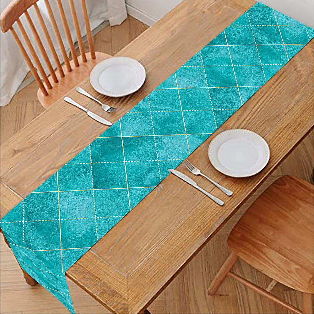 Turquoise Argyle Pattern Print Table Runner